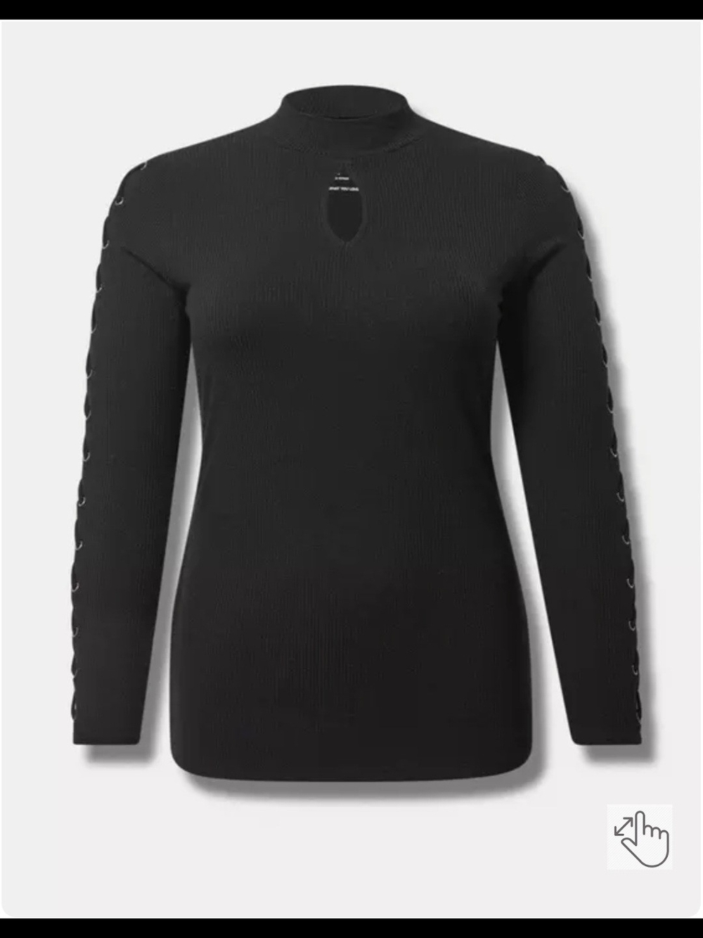 Torrid Black Ribbed Long-Sleeve Top with Keyhole and Eyelet Sleeve Detail 00